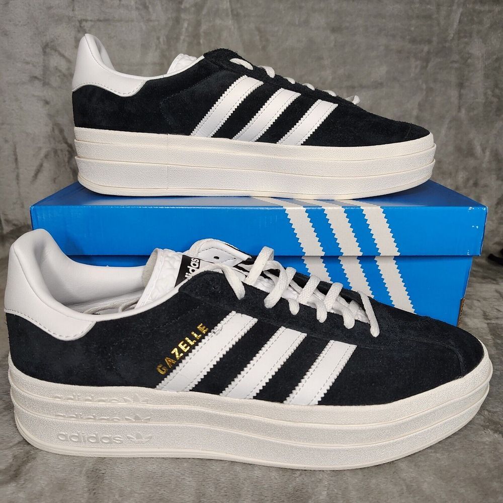 Adidas Gazelle Bold Womens Size 11 Platform Black Cloud White Laces HQ6912 NEW
